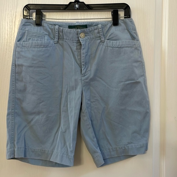 LRL Lauren Jeans Co Women's Flat Front Chino Shorts Size 4 Blue - Picture 1 of 5